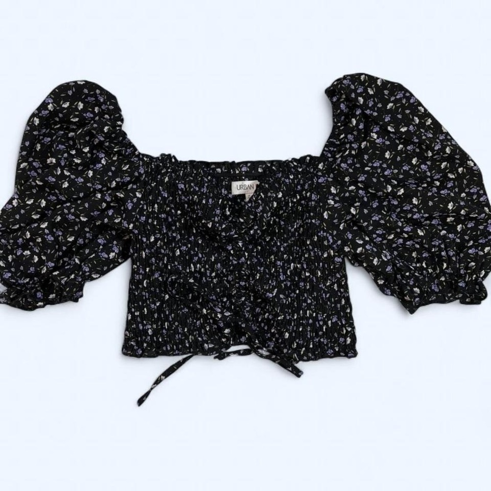 Urban Bliss Floral Milkmaid Crop Top Ruched Puff‎ Sleeves UK 10 US 6